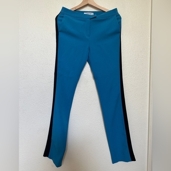 Elizabeth & James Wool Stretch Johnny Trouser Blue Black Braided Seam Slim Pants - Picture 2 of 10